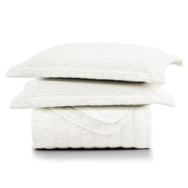 Imagem de Kit Colcha Plissê Casal Seersucker 3 Peças Textura Marfim - Casa Scarp