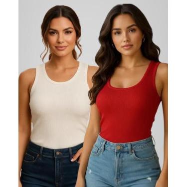 Imagem de Kit 2 Blusa Regata Feminina Ribana Canelada Basica Lisa - Luau Brasil,