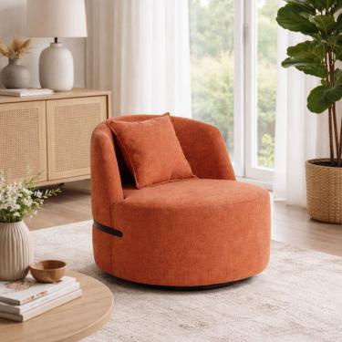 Imagem de Poltrona Giratória para Sala de Estar Laila Linho Terracota Terracota/Preta