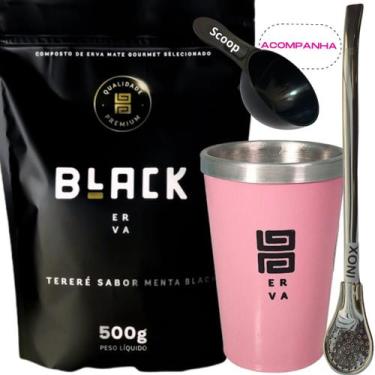 Imagem de Kit Tereré Black Erva Mate 500g+ Copo Alumínio Térmico ROSA + Bomba Tr