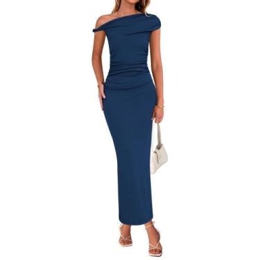 Imagem de Vestido de festa BTFBM One Shoulder Twist Strap Ruched Maxi