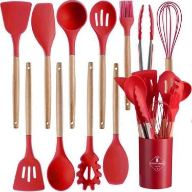 Imagem de Jogo Kit Com 12 Peças Utensílios De Cozinha Colheres Espatulas Pegador
