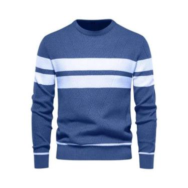 Imagem de Suéter Masculino Slim Fit De Manga Longa Com Gola O E Patchwork, Quent