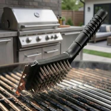 Imagem de Escova Limpa Grelha Churrasqueira Espatula Cerdas Aço Raspador Prática