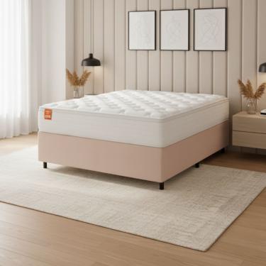 Imagem de Cama Box Colchão Casal Molas Ensacadas Real 138x188x65cm Branco / Bege Inducol - Suport...