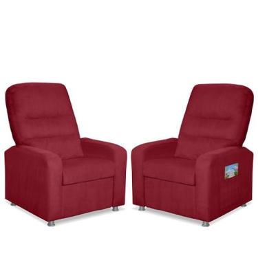 Imagem de Kit 02 Poltrona Do Papai Reclinável Confortável Suede Vermelho Mecanis