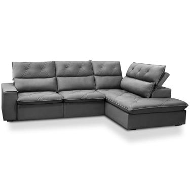 Imagem de Sofá 3 Lugares Retrátil Reclinável Chaise Direito 258cm Bergen F04 Veludo Grafite - Lya...