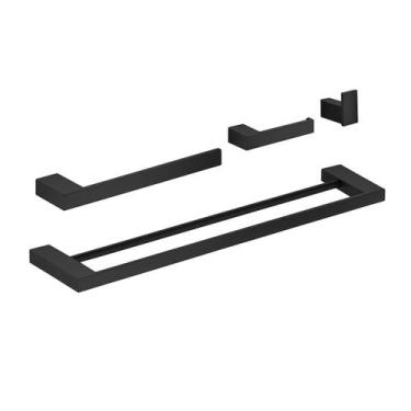Imagem de Kit Acessórios Banheiro 4 Pç Toalheiro Duplo Aço Inox Preto - BECAZZA
