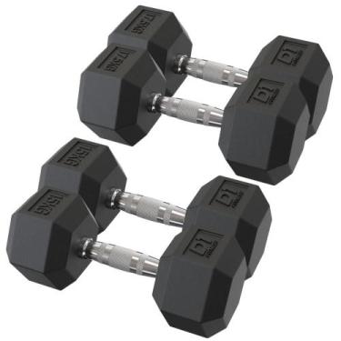 Imagem de Kit Halteres Sextavado Emborrachado Pares 15kg e 17,5kg - D1Fitness