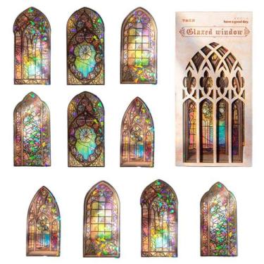 Imagem de 20 adesivos holográficos de vitral medieval - Marca Própria