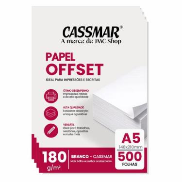 Imagem de Papel Offset 180g A5 148x210mm Cor Branco 500fls - Cassmar