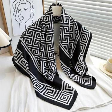 Imagem de Lenço Elegante De Seda Para Mulheres 90x90CM, Estampa Luxuosa, Lenço Q