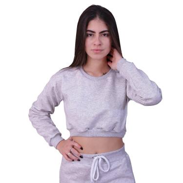 Imagem de Blusa Moletom Cropped Infantil Liso Cinza-Feminino