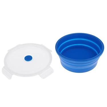 Imagem de LEIPUPA Tigela de acampamento de silicone dobrável portátil com tampa, livre de BPA e pode ir à lava-louças – azul, 600 ml