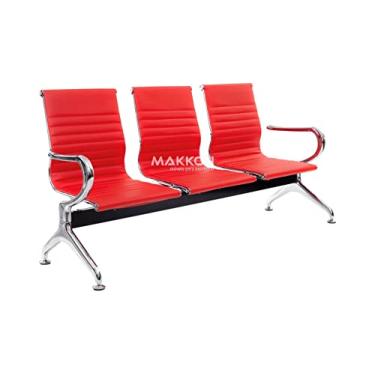 Imagem de MAKKON Longarina Luxo 3 Lugares Vermelho Moderno Encosto Sólido Cadeira de Escritório com Apoio de Braço