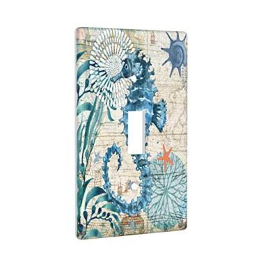 Imagem de Groamaup Placa de parede com botão único, oceano, mundo, animais marinhos, cavalo-marinho, padrão, 1 gangue, placas decorativas para interruptor de luz