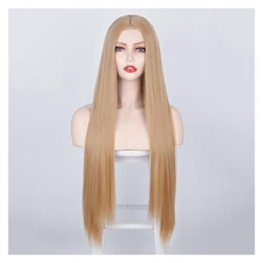 Imagem de Perucas femininas peruca sintética peruca longa reta para mulheres, perucas de cosplay laranja para mulheres, cabelo natural resistente ao calor, cabelo loiro cinza, perucas de cabelo humano (cor: WL9352-26, comprimento esticado: 71,12 cm)