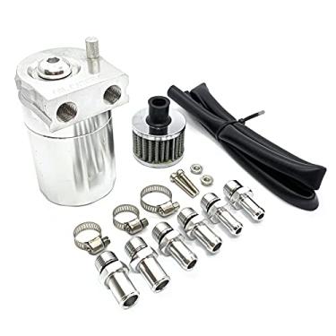 Imagem de Latorio Lata universal de captura de óleo de 300 ml de alumínio polidor reservatório de motor tanque de ar com filtro de respiração (prata)