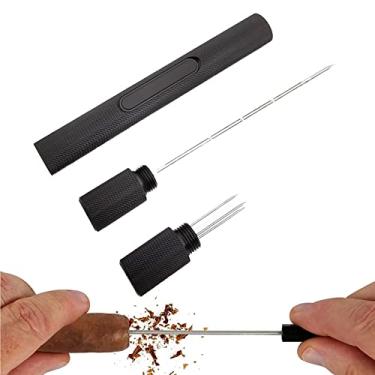 Imagem de 2 em 1 Cortador de agulhas de charuto multiferramenta de tamanho duplo para charutos com ferramenta de realçador de charutos e ponta à prova de ferrugem, prata