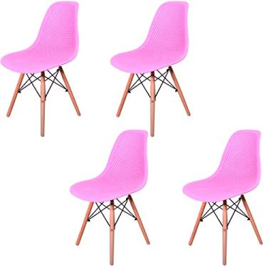 Imagem de Kit 4 Cadeiras Design Charles Eames Eiffel Furadinha Cor:Rosa