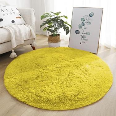 Imagem de Lifup Tapete de Área Antiderrapante Redondo Macio Fofo, Tapete Circular Desgrenhado de Pelúcia Aconchegante, Decoração para Casa para Sala Quarto Amarelo 60 cm