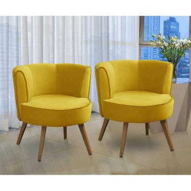 Imagem de Kit 2 Poltronas Para Sala Decorativa Isadora Suede Amarelo Madelina Decor