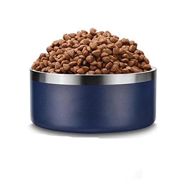 Imagem de Gteller Tigelas para cães de parede dupla de aço inoxidável de 947 g de 1,85 ml, pratos antiderrapantes para animais de estimação, comida para gato e tigela de água com base de borracha (947 g, azul marinho)