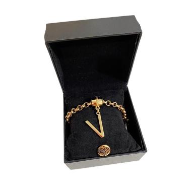 Imagem de Pulseira Feminina Elo Português Grosso 6mm Letra "V"