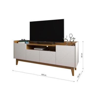 Imagem de Rack Sala Gyala Para Tv Até 60 Polegadas C/ Pés De Madeira Branco/noce