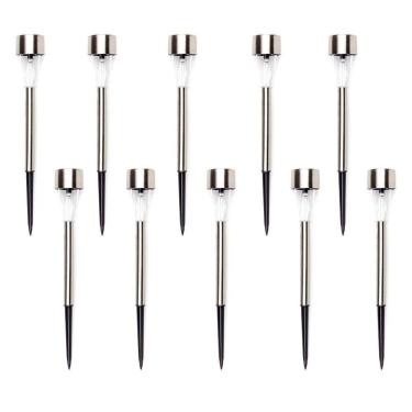 Imagem de Kit 10 Luminárias Luz Solar Inox Led Poste Iluminação Jardim