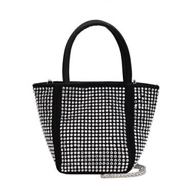 Imagem de Bolsa de mão feminina Bling Tote Bolsa tiracolo com strass de cristal fashion elegante bolsa transversal com corrente, Prata, Small