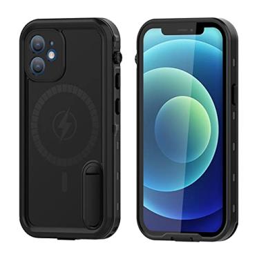 Imagem de Capa para IP 12 Pro Max, IP 12 Mini com suporte capa de coldre resistente de corpo inteiro Capa para celular impermeável, à prova de poeira, capa para celular à prova de choque, preta, 12