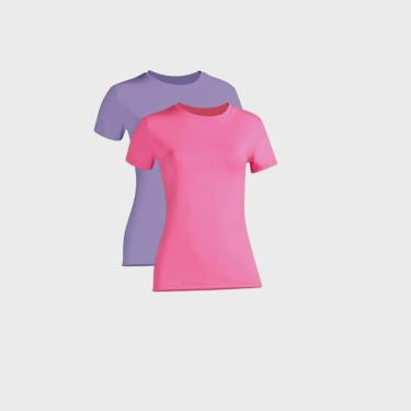 Imagem de Kit 2 Camiseta Proteção Solar Feminina Manga Curta Uv50 + 1 Lilás 1 Rosa