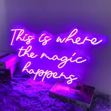 Imagem de Isto é onde a magia acontece placas neon para decoração de parede, grandes placas de luz neon de LED de 68,5 cm para despedida de solteira, festa de aniversário, presente de dia dos namorados para ela