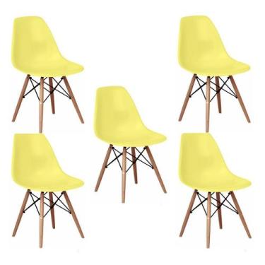 Imagem de Kit 5 Cadeiras Charles Eames Eiffel Wood Design Varias Cores - Amarela
