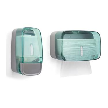 Imagem de Kit Dispenser Papel Toalha Toalheiro e Saboneteira com Reservatório 600ml Invoq Verde