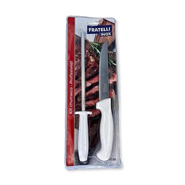 Imagem de Kit c/ 2 Pçs Faca 21cm / Chaira 30,5cm Cabo Branco - 135634