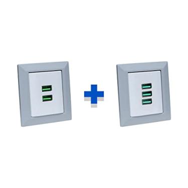 Imagem de Kit Espelhos Tomadas Duplo Chanf com 2usb 4.9A e 3 Usb 5.2A COR:CINZA