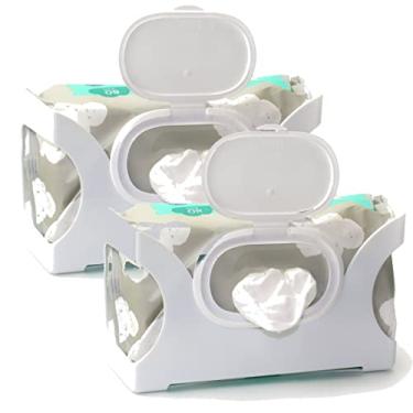 Imagem de Lenços umedecidos Gadjit, lenços de mão e lenços de parede para bebês (pacote com 2) | Monta-se em uma parede e comporta até um pacote de lenços de 84 unidades | Mantém os lenços sempre ao alcance fácil de sujeiras | Lenços de uma mão distribuindo