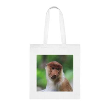 Imagem de Sacola de macaco Proboscis, presente engraçado para amantes de macacos, bolsa de ombro reutilizável, ideia de presente de cesta de Natal de aniversário, Branco