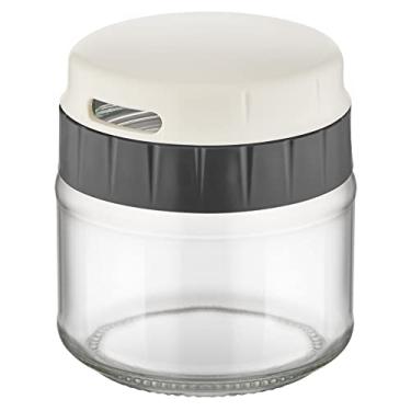 Imagem de Ralador de queijo em aço inox com dispenser de vidro e tampa em plástico 370ml D9x10cm cinza