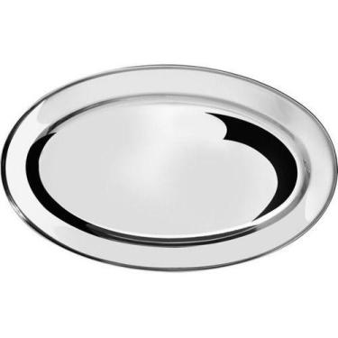 Imagem de Travessa Oval Aço Inox Bandeja Para Servir Porções 35cm - 123Útil