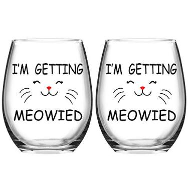 Imagem de I'm Get Meowied Fuuny Stemless Wine Glass, Noivado Noivado Presente de chá de panela para gatos Amantes Noiva Noiva Noivado Festa de Natal, 425 ml, Transparent, 15 Oz