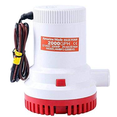 Imagem de Amarine Made Bomba de porão não automática para barcos 2000 GPH bomba submersível 12V barco encanamento elétrico com mangueira ID 29mm 1-1/8 saída 8,5A