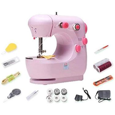 Imagem de Máquina de costura doméstica mini máquina de costura multifuncional elétrica pequena máquina de costura manual (16 acessórios gratuitos) rosa atualizado