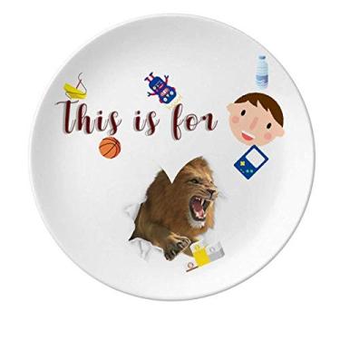 Imagem de Prato de porcelana Animal Paper Break Shocks Leões Prato redondo para jantar Menino Homem