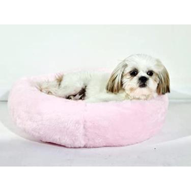 Imagem de Caminha pet nuvem pelúcia redonda, com zipper, lavável, cor rosa claro TAMANHO:G (70 x 70 cm)