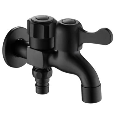Imagem de LIDON Torneira da máquina de lavar preta um em dois para fora torneira da máquina de lavar torneira dupla dupla esfregão ao ar livre torneira de montagem na parede 1/2 polegada para pia, preto B (cor: preto B)