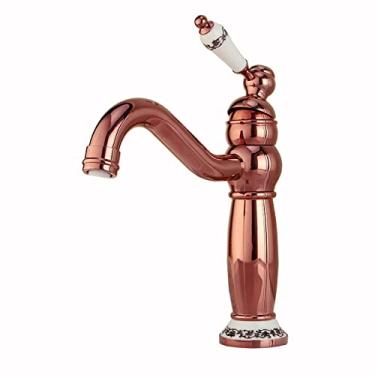 Imagem de LIDON Torneiras de banheiro Torneira de pia de banheiro Latão antigo Torneira de banheiro Torneira de pia de banheiro Torneira de pia de banheiro Torneira de bacia única, Rosa (Cor: Rosa)