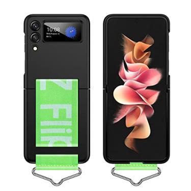 Imagem de Capa de telefone com alça de mão fashion para Samsung Galaxy Z Flip 4 ZFlip 3 5G capa de plástico rígido ultrafina anel de pulseira, K1, preto, para SAM Z Flip3